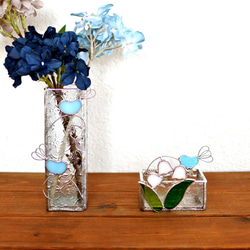 ステンドグラスの花瓶　青い鳥　薄いブルー 4枚目の画像