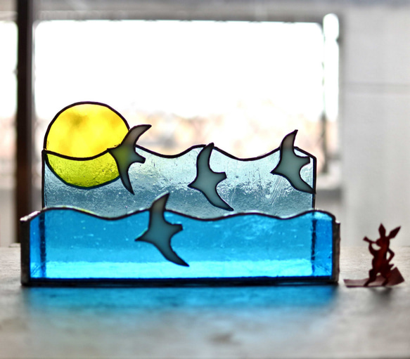 かもめと海の風景　ステンドグラスの飾り箱 1枚目の画像