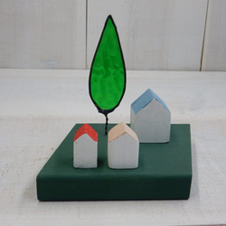 ガラスの木と小さなお家のオブジェ　グリーン 2枚目の画像
