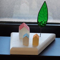 ガラスの木と小さなお家のオブジェ　ホワイト 1枚目の画像