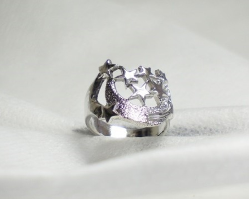 Sterling Silver Crescent Moon and Star Ring, Silver Rings