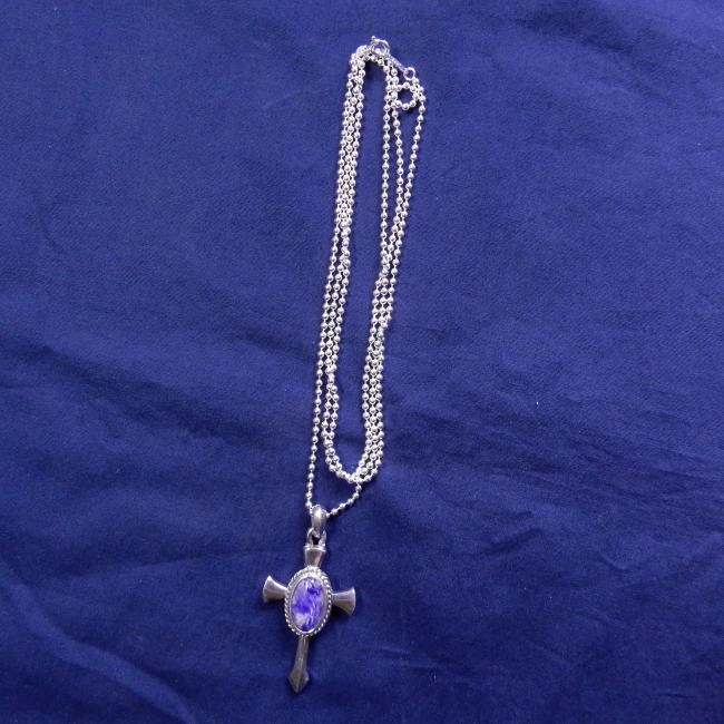 SILVER925　チャロアイト・十字架ペンダントネックレス