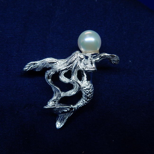 SILVER925 マーメイド（人魚）+アコヤ真珠 ピンブローチ ブローチ 