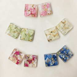 ピアス イヤリング レジン 四角 ドライフラワー カラフル