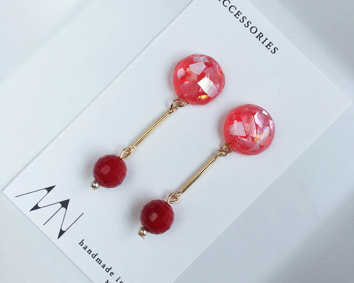 レッド 赤 レジン ピアス イヤリング 貝 秋冬【052】 ピアス