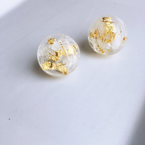 レジン ピアス イヤリング クリア 白 金箔 丸 小粒 【121】 イヤリング