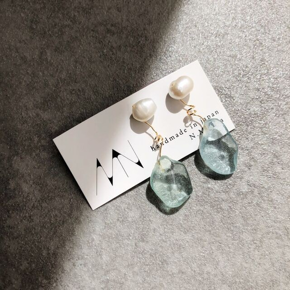 淡水パール シーグラス 14K ピアス イヤリング 【265】 ピアス 