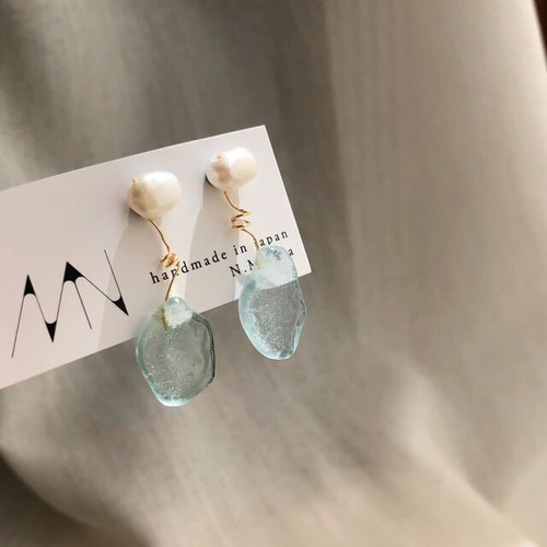 淡水パール シーグラス 14K ピアス イヤリング 【265】 ピアス 