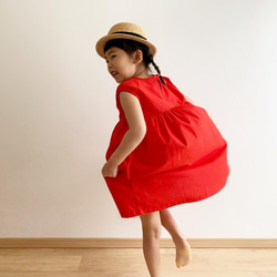【送料無料】SALE！！子供服　鮮やかな赤のフレンチスリーブワンピース 5枚目の画像