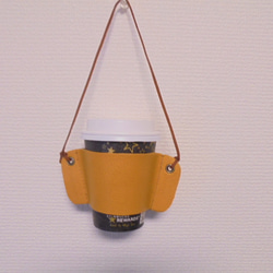 じゅんチャンさま専用　
テイクアウトレザー コーヒースリーブ 持ち歩き ショート対応 1枚目の画像
