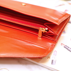 【送料無料】イタリア製レザーの長財布（オレンジ・革） 4枚目の画像