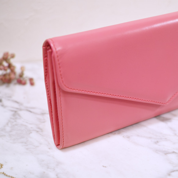 【送料無料】ピンクの長財布（革・レザー） 2枚目の画像