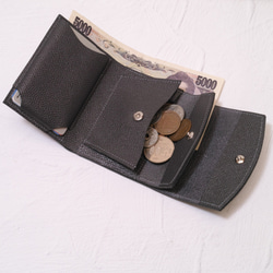 ◎お買い得◎イタリアンレザーのコロンとしたミニ財布（ダークグレー） 3枚目の画像