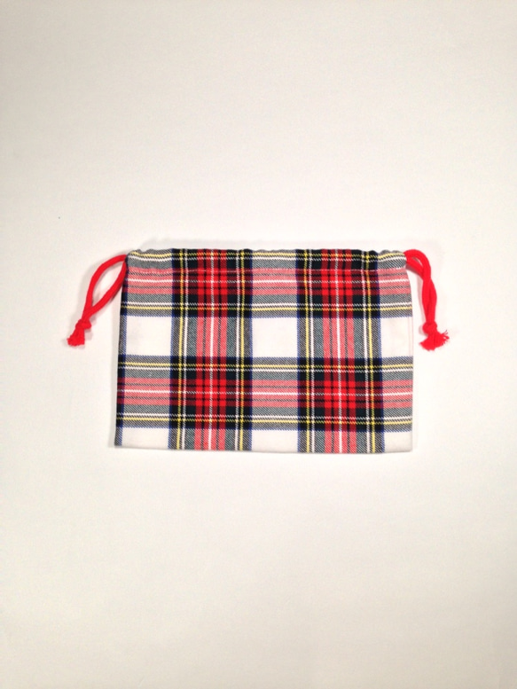 （Sサイズ）赤いチェックの巾着袋 2枚目の画像