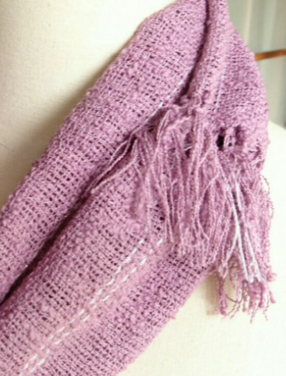手織り・コットンスラブのスヌード・ピンク 2枚目の画像