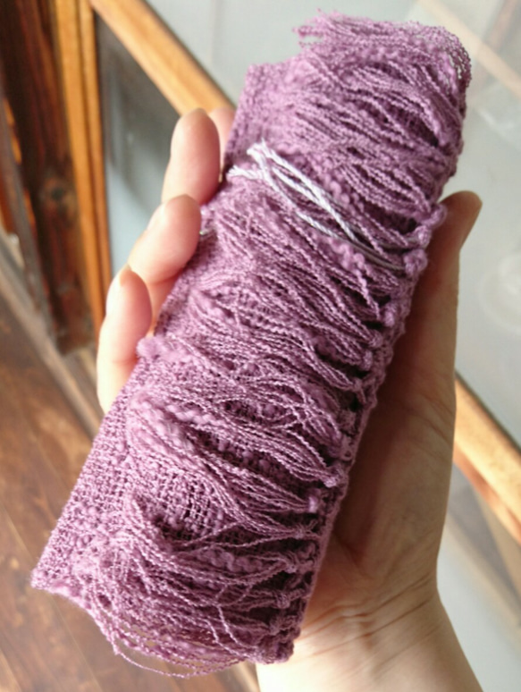 手織り・コットンスラブのスヌード・ピンク 5枚目の画像