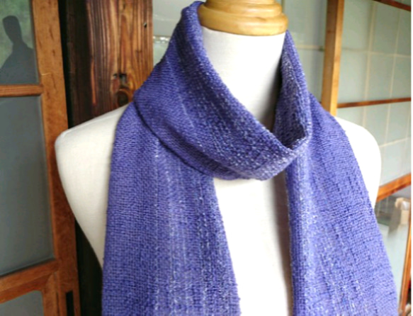 手織り・紫のコットンストール 2枚目の画像