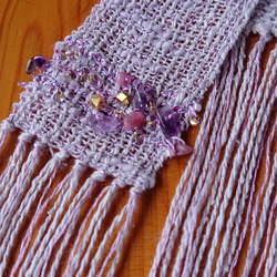 手織り・ビーズ糸を織り込んだ細いストール 4枚目の画像