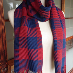 手織り・綾織りブロックチェック・シルクコットンのストール 4枚目の画像
