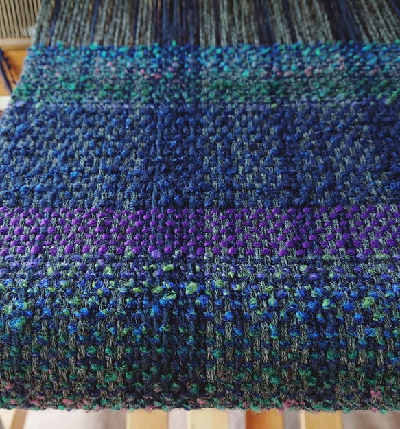 手織り・色んな糸のボーダーマフラー 5枚目の画像