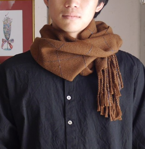 手織り・ベビーアルパカの幅広マフラー 2枚目の画像