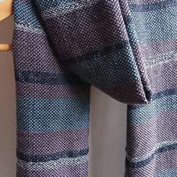 手織り・コットンウールのボーダーストール・送料無料 1枚目の画像
