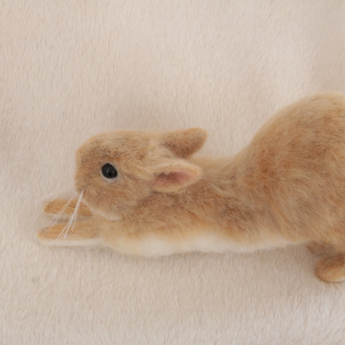 のあ様オーダー　羊毛フェルト　うさぎ　まったりオレンジドワーフ確認用 ガオー！あくびをしているうさぎさん ネザーランドドワーフ オレンジ