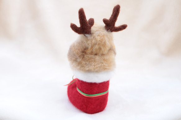 クリスマスブーツなトナカイうさぎさん  ホーランドロップイヤー  羊毛フェルト   オレンジ 10枚目の画像