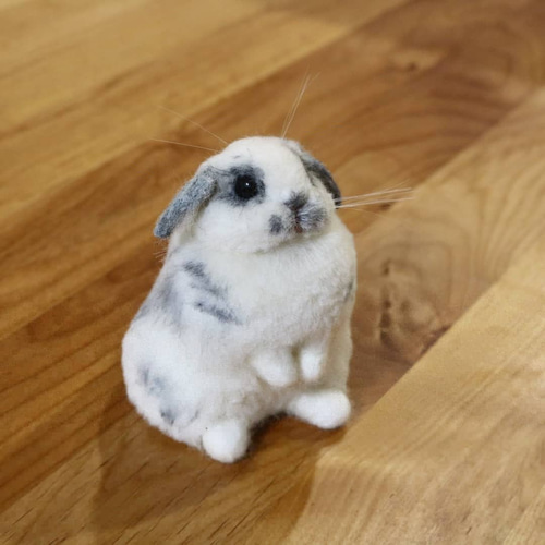 ロップイヤーのうさぎさん ブロークンブルー グレー 羊毛フェルト 羊毛