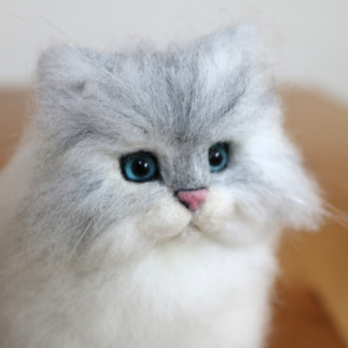 送料無料】ペルシャ チンチラシルバー 猫 羊毛フェルト 羊毛 送料無料】ペルシャ チンチラシルバー 猫 羊毛フェルト 羊毛