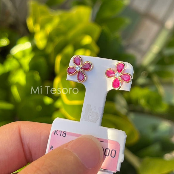 Mi Tesoro 紅寶石花朵耳釘 ルビー花ピアス 第3張的照片