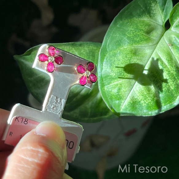 Mi Tesoro 紅寶石花朵耳釘 ルビー花ピアス 第5張的照片