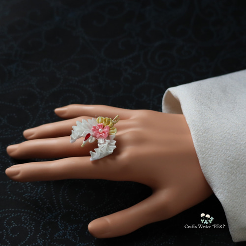 ⭐️受注制作⭐️つまみ細工♡鶴リング⭐️ その他オーダーメイド 工芸