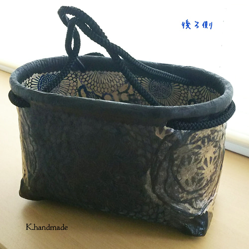 一閑張り（いっかんばり）の素敵な籠バックです。 新作！ 一閑張り 一閑張手付き篭（手提げ） かごバッグ 手しごと