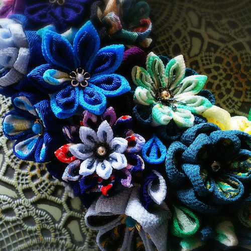 つまみ細工リース ☆華やか～つまみ細工リース♪グラデーション☆ リース 工芸作家