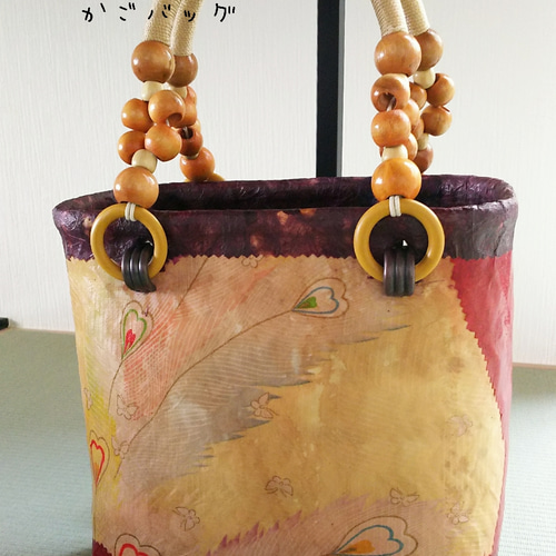 一閑張りバッグ（十六菊花紋）柿渋染め 一閑張りバッグ（十六菊花紋