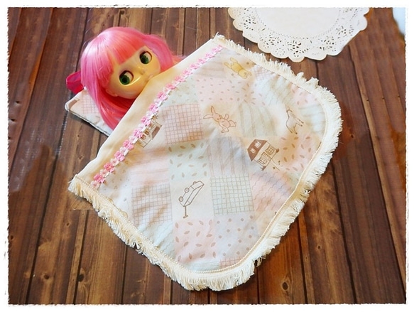 ミニチュア寝具3点セット・かわいい動物柄パステル・ドールハウス