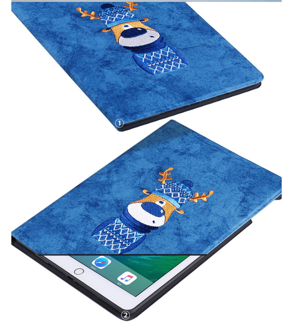 ipad ケース 立体的 刺繍  シカ 鹿 馴鹿 レザー 手帳型 9枚目の画像