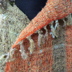 手織りロングベスト（オレンジ、萌黄色） 4枚目の画像