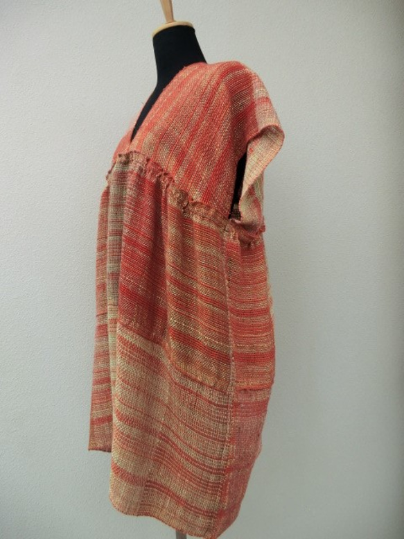 手織りの布でチュニック（オレンジベージュ） 3枚目の画像