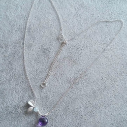 切面紫晶石配海藍寶小珠 純銀鎖骨項鍊 第3張的照片