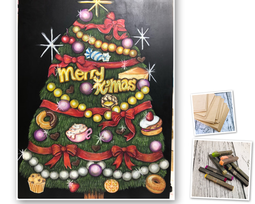 黒板アート　クリスマスツリー（アメリカンフラワーアレンジ　，ツリーリース） 黒板アート クリスマスツリー（アメリカンフラワーアレンジ ，ツリー