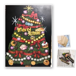 黒板アート　クリスマスツリー（アメリカンフラワーアレンジ　，ツリーリース） 黒板アート クリスマスツリー（アメリカンフラワーアレンジ
