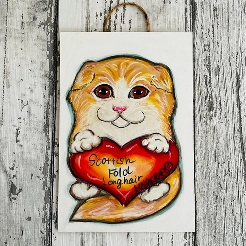 送料無料】スコティッシュフォールド猫の絵 はがきサイズ原画（似顔絵 