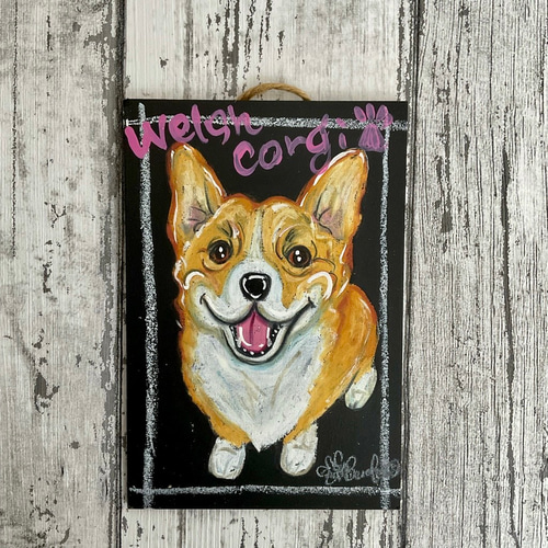 送料無料】コーギー犬の絵 はがきサイズ原画(似顔絵制作可 送料無料】コーギー犬の絵 はがきサイズ原画(似顔絵制作可