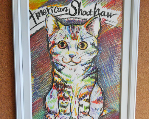 【完売】  送料無料】アメリカンショートヘア猫⭐レインボーアート原画(額 絵画