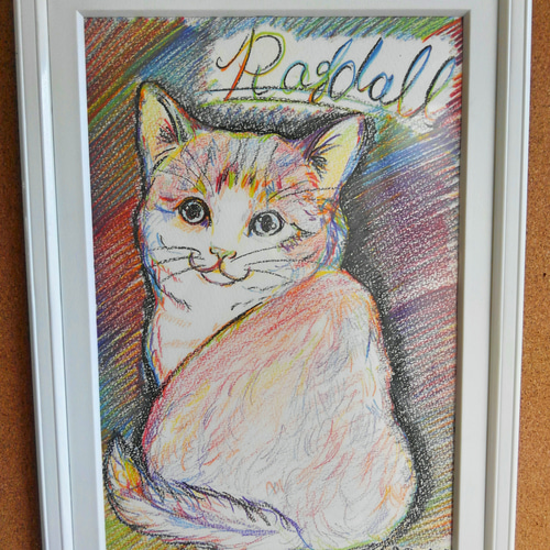 送料無料】ラグドール猫⭐レインボーアート原画(額付き