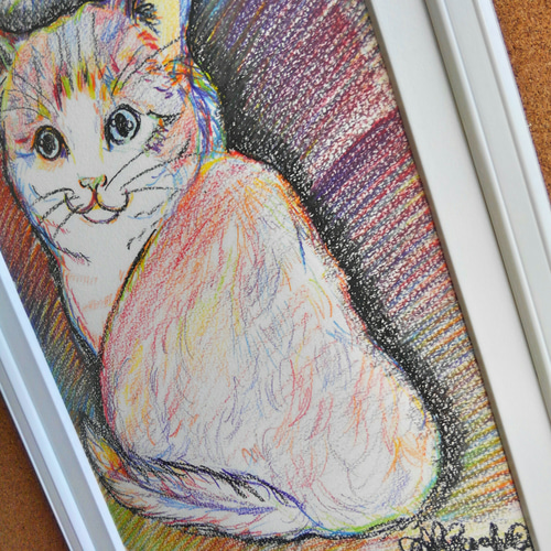 送料無料】ラグドール猫⭐レインボーアート原画(額付き