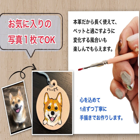 【送料無料】チャリティ商品★うちの子ペット似顔絵本革キーホルダー(写真一枚でOK) 2枚目の画像