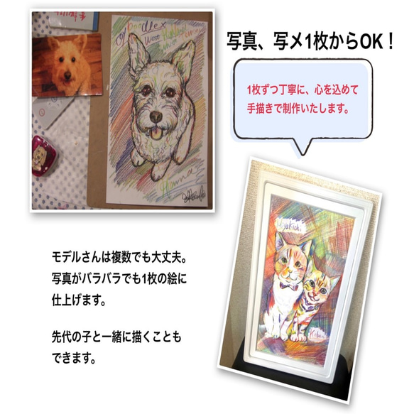 【A4サイズ】ペット似顔絵ギフトOK！レインボーアートフレーム付き 3枚目の画像